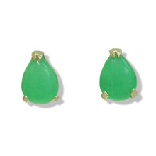 Load image into Gallery viewer, 14K Yellow Gold Pear Cabochon Green Jade Stud Earrings