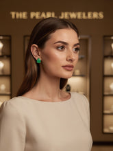 Load image into Gallery viewer, 14K Yellow Gold Pear Cabochon Green Jade Stud Earrings