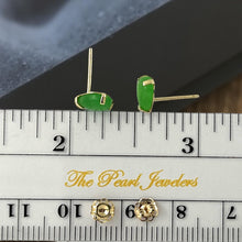 Load image into Gallery viewer, 14K Yellow Gold Pear Cabochon Green Jade Stud Earrings