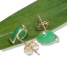 Load image into Gallery viewer, 14K Yellow Gold Pear Cabochon Green Jade Stud Earrings