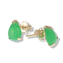 Load image into Gallery viewer, 14K Yellow Gold Pear Cabochon Green Jade Stud Earrings