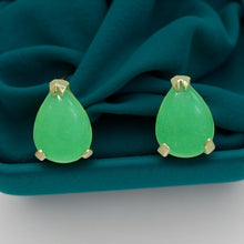 Load image into Gallery viewer, 14K Yellow Gold Pear Cabochon Green Jade Stud Earrings
