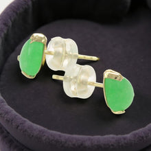 Load image into Gallery viewer, 14K Yellow Gold Pear Cabochon Green Jade Stud Earrings