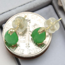 Load image into Gallery viewer, 14K Yellow Gold Pear Cabochon Green Jade Stud Earrings