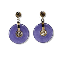 Load image into Gallery viewer, 14K Yellow Gold Blessing Donut Lavender Jade Earrings