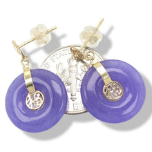Load image into Gallery viewer, 14K Yellow Gold Blessing Donut Lavender Jade Earrings