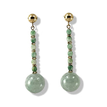Load image into Gallery viewer, 14K Yellow Gold Celadon Green Jadeite Ball Dangle Earrings