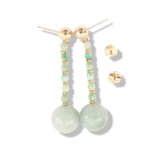 Load image into Gallery viewer, 14K Yellow Gold Celadon Green Jadeite Ball Dangle Earrings
