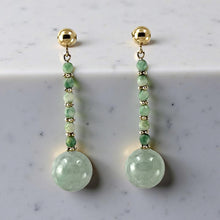 Load image into Gallery viewer, 14K Yellow Gold Celadon Green Jadeite Ball Dangle Earrings