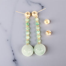 Load image into Gallery viewer, 14K Yellow Gold Celadon Green Jadeite Ball Dangle Earrings
