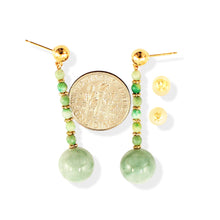 Load image into Gallery viewer, 14K Yellow Gold Celadon Green Jadeite Ball Dangle Earrings