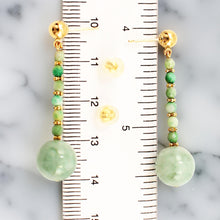 Load image into Gallery viewer, 14K Yellow Gold Celadon Green Jadeite Ball Dangle Earrings