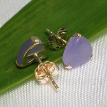 Load image into Gallery viewer, 1100332-14k-Yellow-Gold-Handcrafted-Heart-Lavender-Jade-Stud-Earrings