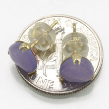 Load image into Gallery viewer, 1100332-14k-Yellow-Gold-Handcrafted-Heart-Lavender-Jade-Stud-Earrings