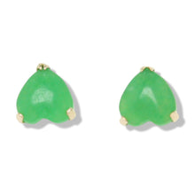 Load image into Gallery viewer, 14K Yellow Gold Heart Green Jade Stud Earrings