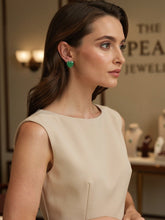 Load image into Gallery viewer, 14K Yellow Gold Heart Green Jade Stud Earrings