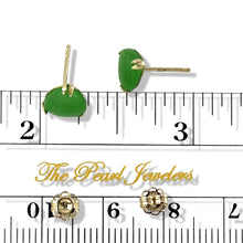 Load image into Gallery viewer, 14K Yellow Gold Heart Green Jade Stud Earrings