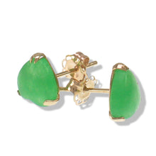 Load image into Gallery viewer, 14K Yellow Gold Heart Green Jade Stud Earrings