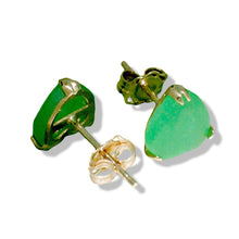 Load image into Gallery viewer, 14K Yellow Gold Heart Green Jade Stud Earrings