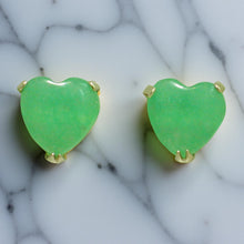 Load image into Gallery viewer, 14K Yellow Gold Heart Green Jade Stud Earrings