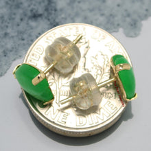 Load image into Gallery viewer, 14K Yellow Gold Heart Green Jade Stud Earrings