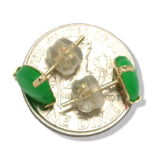 Load image into Gallery viewer, 14K Yellow Gold Heart Green Jade Stud Earrings