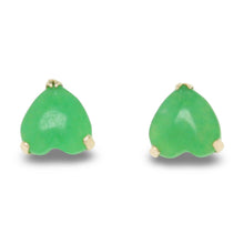 Load image into Gallery viewer, 14K Yellow Gold Heart Green Jade Stud Earrings