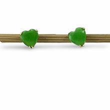 Load image into Gallery viewer, 14K Yellow Gold Heart Green Jade Stud Earrings