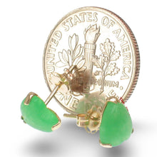 Load image into Gallery viewer, 14K Yellow Gold Heart Green Jade Stud Earrings