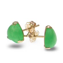 Load image into Gallery viewer, 14K Yellow Gold Heart Green Jade Stud Earrings