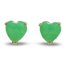 Load image into Gallery viewer, 14K Yellow Gold Heart Green Jade Stud Earrings