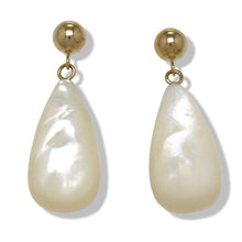 Load image into Gallery viewer, 14K Yellow Gold Raindrop White Mother of Pearl Dangle Earrings