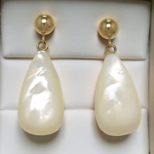 Load image into Gallery viewer, 14K Yellow Gold Raindrop White Mother of Pearl Dangle Earrings