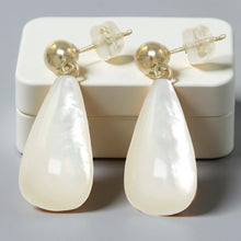 Load image into Gallery viewer, 14K Yellow Gold Raindrop White Mother of Pearl Dangle Earrings