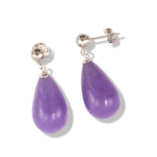 Load image into Gallery viewer, 14K White Gold Lavender Jade Pear Drop Earrings