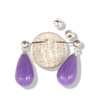 Load image into Gallery viewer, 14K White Gold Lavender Jade Pear Drop Earrings