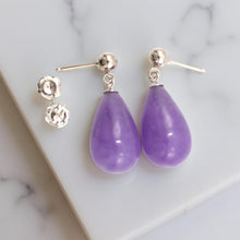 Load image into Gallery viewer, 14K White Gold Lavender Jade Pear Drop Earrings