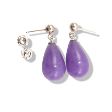 Load image into Gallery viewer, 14K White Gold Lavender Jade Pear Drop Earrings