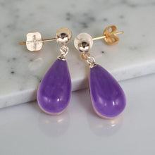 Load image into Gallery viewer, 14K White Gold Lavender Jade Pear Drop Earrings