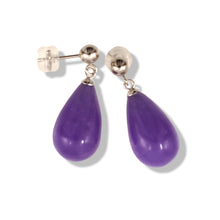 Load image into Gallery viewer, 14K White Gold Lavender Jade Pear Drop Earrings