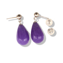 Load image into Gallery viewer, 14K White Gold Lavender Jade Pear Drop Earrings