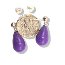 Load image into Gallery viewer, 14K White Gold Lavender Jade Pear Drop Earrings