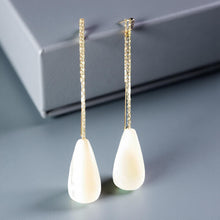 Load image into Gallery viewer, 14K Yellow Gold Threader Chain Mother of Pearl Earrings
