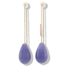 Load image into Gallery viewer, 14K Yellow Gold Threader Chain Lavender Jade Teardrop Earrings