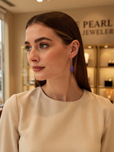 Load image into Gallery viewer, 14K Yellow Gold Threader Chain Lavender Jade Teardrop Earrings