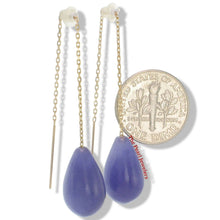 Load image into Gallery viewer, 14K Yellow Gold Threader Chain Lavender Jade Teardrop Earrings