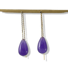 Load image into Gallery viewer, 14K Yellow Gold Threader Chain Lavender Jade Teardrop Earrings