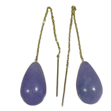 Load image into Gallery viewer, 14K Yellow Gold Threader Chain Lavender Jade Teardrop Earrings