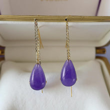 Load image into Gallery viewer, 14K Yellow Gold Threader Chain Lavender Jade Teardrop Earrings