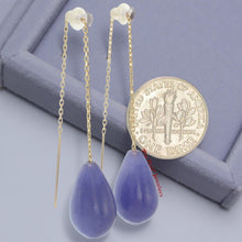 Load image into Gallery viewer, 14K Yellow Gold Threader Chain Lavender Jade Teardrop Earrings
